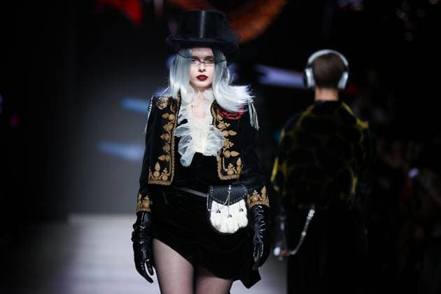 RUSSIA, MOSCOW - MARCH 13, 2025: A model showcases creations during a runway show for the Moscow Art and Industry Institute collection as part of the 4th Moscow Fashion Week at the Manege Central Exhibition Hall. Yevgeny Messman TASS  79070748