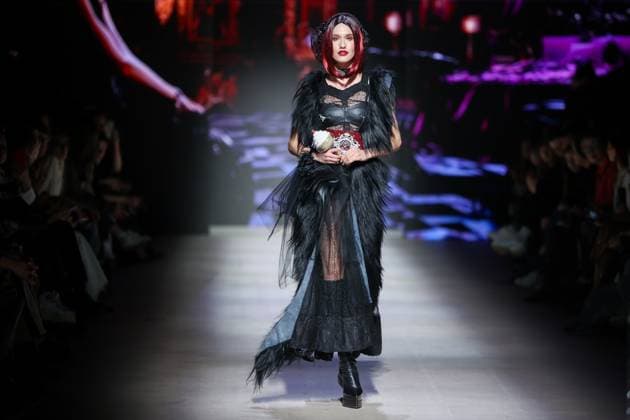 RUSSIA, MOSCOW - MARCH 13, 2025: A model showcases creations during a runway show for the Moscow Art and Industry Institute collection as part of the 4th Moscow Fashion Week at the Manege Central Exhibition Hall. Yevgeny Messman TASS  79070757