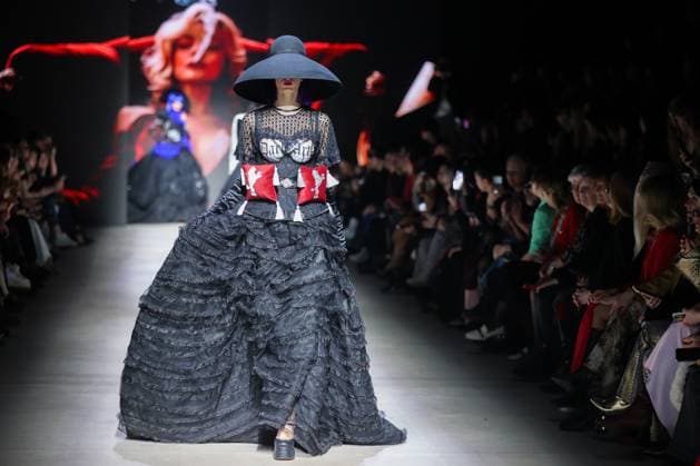 RUSSIA, MOSCOW - MARCH 13, 2025: A model showcases creations during a runway show for the Moscow Art and Industry Institute collection as part of the 4th Moscow Fashion Week at the Manege Central Exhibition Hall. Yevgeny Messman TASS  79070763