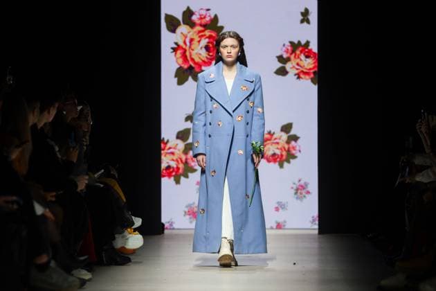 RUSSIA, MOSCOW - MARCH 13, 2025: A model showcases creations during a runway show for the Novikova Dsgn brand collection as part of the 4th Moscow Fashion Week at the Manege Central Exhibition Hall. Yevgeny Messman TASS  79071356