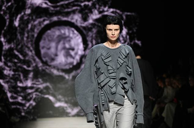 Russia Moscow Fashion Week 8878023 13.03.2025 A model presents a creation by the brand ABZAEVA during the 4th Moscow Fashion Week at the Manege Central Exhibition Hall in Moscow, Russia. Ekaterina Chesnokova Sputnik Moscow Russia  Copyright: xEkaterinaxChesnokovax