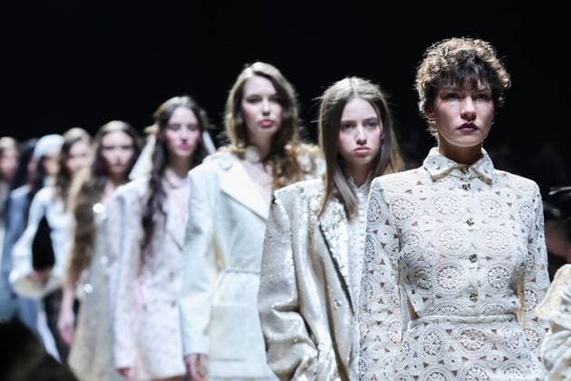 RUSSIA, MOSCOW - MARCH 13, 2025: Models showcase creations during a runway show for the Lurvin brand collection as part of the 4th Moscow Fashion Week at the Manege Central Exhibition Hall. Arina Antonova TASS  79074605