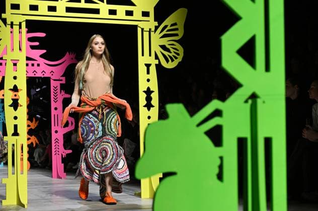 Russia Moscow Fashion Week 8878186 13.03.2025 A model presents a creation by the brand VEREJA during the 4th Moscow Fashion Week at the Manege Central Exhibition Hall in Moscow, Russia. Ekaterina Chesnokova Sputnik Moscow Russia  Copyright: xEkaterinaxChesnokovax