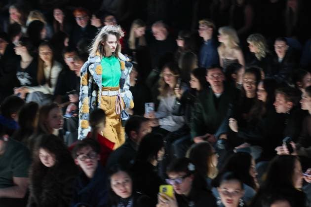 RUSSIA, MOSCOW - MARCH 13, 2025: A model wears a creation during a catwalk show for a new Rogov collection during the 4th Moscow Fashion Week at the Manege Central Exhibition Hall. Sergei Savostyanov TASS  79076153