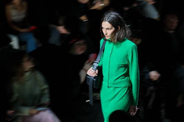 RUSSIA, MOSCOW - MARCH 13, 2025: A model wears a creation during a catwalk show for a new Rogov collection during the 4th Moscow Fashion Week at the Manege Central Exhibition Hall. Sergei Savostyanov TASS  79077412