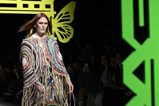 Russia Moscow Fashion Week 8878232 13.03.2025 A model presents a creation by the brand VEREJA during the 4th Moscow Fashion Week at the Manege Central Exhibition Hall in Moscow, Russia. Ekaterina Chesnokova Sputnik Moscow Russia  Copyright: xEkaterinaxChesnokovax