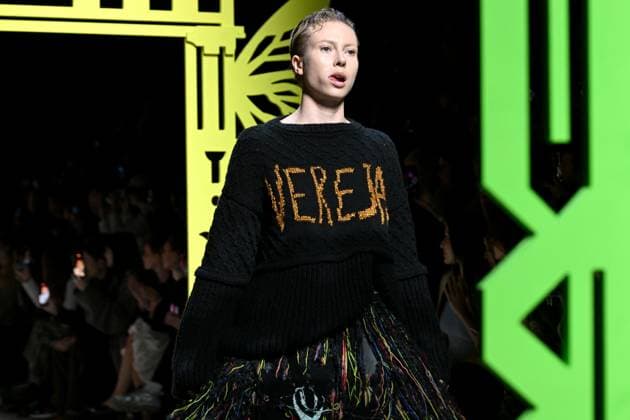 Russia Moscow Fashion Week 8878246 13.03.2025 A model presents a creation by the brand VEREJA during the 4th Moscow Fashion Week at the Manege Central Exhibition Hall in Moscow, Russia. Ekaterina Chesnokova Sputnik Moscow Russia  Copyright: xEkaterinaxChesnokovax