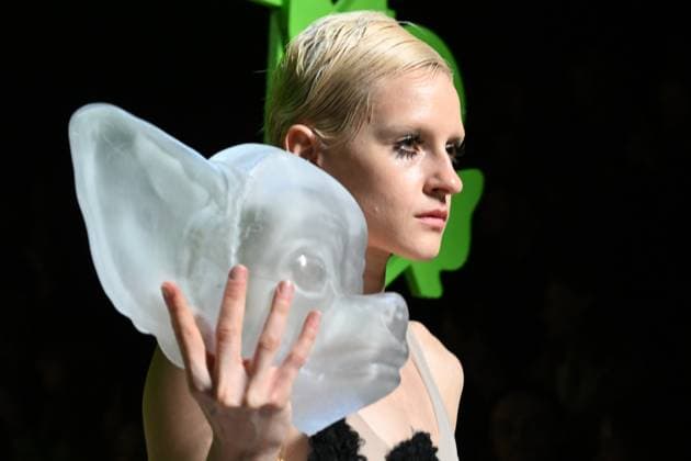 Russia Moscow Fashion Week 8878255 13.03.2025 A model presents a creation by the brand VEREJA during the 4th Moscow Fashion Week at the Manege Central Exhibition Hall in Moscow, Russia. Ekaterina Chesnokova Sputnik Moscow Russia  Copyright: xEkaterinaxChesnokovax