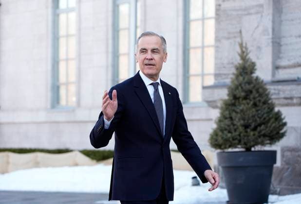 March 14, 2025, Ottawa, On, Canada: Prime minister-designate Mark Carney arrives for a swearing in ceremony at Rideau Hall in Ottawa on Friday, March 14, 2025. Ottawa Canada  - ZUMAc35_ 20250314_zaf_c35_024 Copyright: xAdrianxWyldx