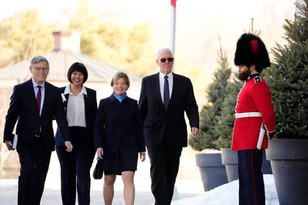 March 14, 2025, Ottawa, On, Canada: Terry Duguid, left to right, Ginette Petitpas Taylor, Elisabeth Briere and Bill Blair arrive for a swearing in ceremony at Rideau Hall in Ottawa on Friday, March 14, 2025. Ottawa Canada  - ZUMAc35_ 20250314_zaf_c35_032 Copyright: xJustinxTangx
