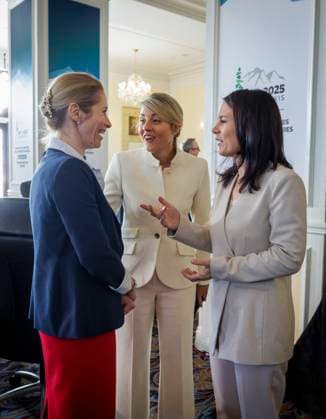 Annalena Baerbock Buendnis 90 Die Gruenen , Federal Foreign Minister, photographed during her participation in the meeting of the G7 Foreign Ministers in Charlevoix, Canada Here with Melanie Joly M , Foreign Minister of Canada, and Kaja Kallas, High Representative of the EU for Foreign Affairs and Security Policy Photographed on behalf of the Federal Fore Copyright: xThomasxKoehler AAx