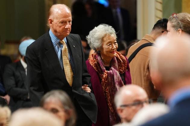 March 14, 2025, Ottawa, On, Canada: Former governor general Adrienne Clarkson arrives for a swearing in ceremony at Rideau Hall in Ottawa on Friday, March 14, 2025. Ottawa Canada  - ZUMAc35_ 20250314_zaf_c35_052 Copyright: xSeanxKilpatrickx