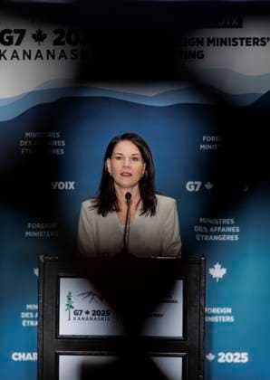 Final press conference of Annalena Baerbock Buendnis 90 Die Gruenen , Federal Foreign Minister, taken during her participation in the meeting of the G7 Foreign Ministers in Charlevoix, Canada Photographed on behalf of the Federal Foreign Office Charlevoix Canada Copyright: xThomasxKoehler AAx
