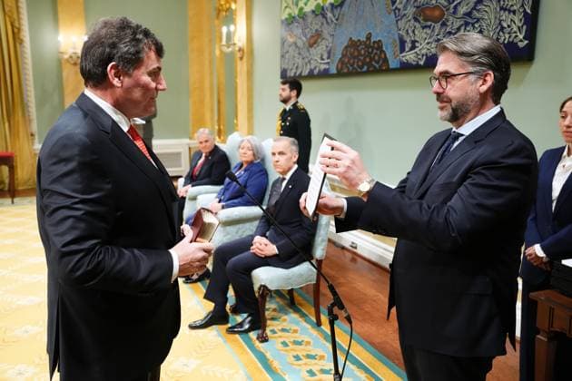 March 14, 2025, Ottawa, On, Canada: Dominic Leblanc is sworn in as Minister of International Trade and Intergovernmental Affairs during a swearing in ceremony at Rideau Hall in Ottawa on Friday, March 14, 2025. Ottawa Canada  - ZUMAc35_ 20250314_zaf_c35_071 Copyright: xSeanxKilpatrickx