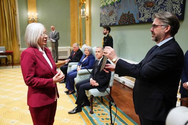 March 14, 2025, Ottawa, On, Canada: Patty Hajdu is sworn in as the Minister of Indigenous Services during a swearing in ceremony at Rideau Hall in Ottawa on Friday, March 14, 2025. Ottawa Canada  - ZUMAc35_ 20250314_zaf_c35_076 Copyright: xSeanxKilpatrickx