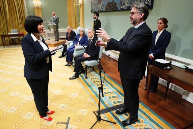 March 14, 2025, Ottawa, On, Canada: Ginette Petitpas Taylor is sworn in as the President of the Treasury Board during a swearing in ceremony at Rideau Hall in Ottawa on Friday, March 14, 2025. Ottawa Canada  - ZUMAc35_ 20250314_zaf_c35_078 Copyright: xSeanxKilpatrickx