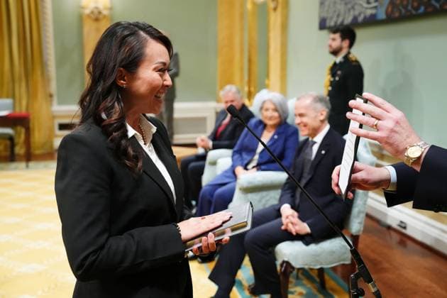 March 14, 2025, Ottawa, On, Canada: Rechie Valdez is sworn in as the Chief Government Whip during a swearing in ceremony at Rideau Hall in Ottawa on Friday, March 14, 2025. Ottawa Canada  - ZUMAc35_ 20250314_zaf_c35_090 Copyright: xSeanxKilpatrickx