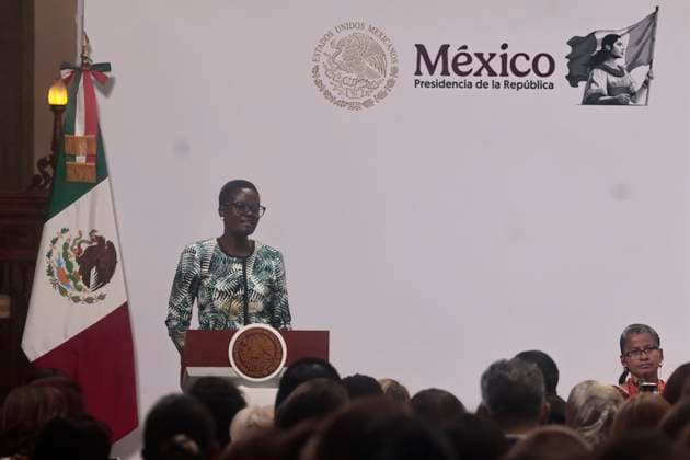 March 14, 2025, Mexico City, Cdmx, Mexico: Mexican President CLAUDIA SHEINBAUM leads the World Conference of Women Parliamentarians at the National Palace. The United Nations (UN) in Geneva, Switzerland, announced a few days ago that the IPU World Conference of Women Parliamentarians would be inaugurated by President CLAUDIA SHEINBAUM. She gave a speech entitled The Path to Parity in Mexico. Women parliamentarians from around the country and abroad, such as the President of the National Assembly of Tanzania, TULIA ACKSON, also spoke. Mexico City Mexico - ZUMAp204 20250314_zip_p204_023 Copyright: xJosuexPerezx