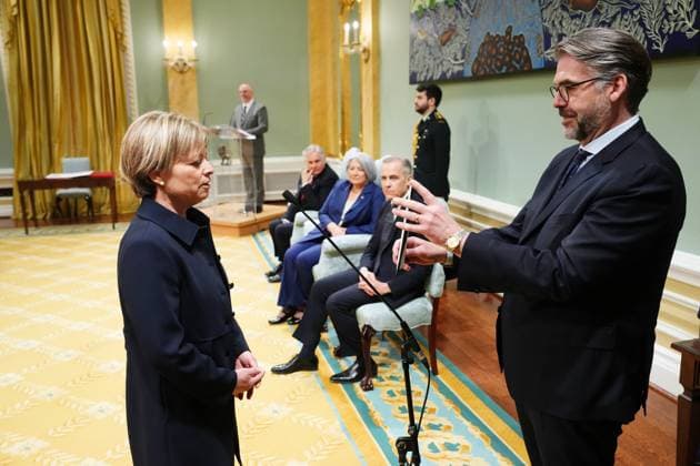 March 14, 2025, Ottawa, On, Canada: Elisabeth Briere is sworn in as the Minister of Veterans Affairs and Minister responsible for the Canada Revenue Agency during a swearing in ceremony at Rideau Hall in Ottawa on Friday, March 14, 2025. Ottawa Canada  - ZUMAc35_ 20250314_zaf_c35_096 Copyright: xSeanxKilpatrickx