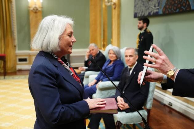 March 14, 2025, Ottawa, On, Canada: Joanne Thompson is sworn in as the Minister of Fisheries, Oceans and the Canadian Coast Guard during a swearing in ceremony at Rideau Hall in Ottawa on Friday, March 14, 2025. Ottawa Canada  - ZUMAc35_ 20250314_zaf_c35_097 Copyright: xSeanxKilpatrickx