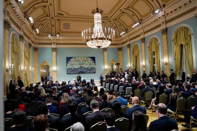 March 14, 2025, Ottawa, On, Canada: Kody Blois (top right) is sworn in as agriculture minister ceremony at Rideau Hall in Ottawa on Friday, March 14, 2025. Ottawa Canada  - ZUMAc35_ 20250314_zaf_c35_119 Copyright: xJustinxTangx