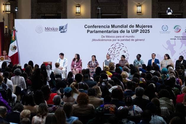 March 14, 2025, Mexico City, Mexico: Mexican President CLAUDIA SHEINBAUM PARDO led, at the National Palace, the opening ceremony of the Inter-Parliamentary Union s (IPU) World Conference of Women Parliamentarians. According to the event organizers, more than 300 participants from around the world will attend. Mexico City Mexico - ZUMAl178 20250314_znp_l178_005 Copyright: xCristianxLeyvax