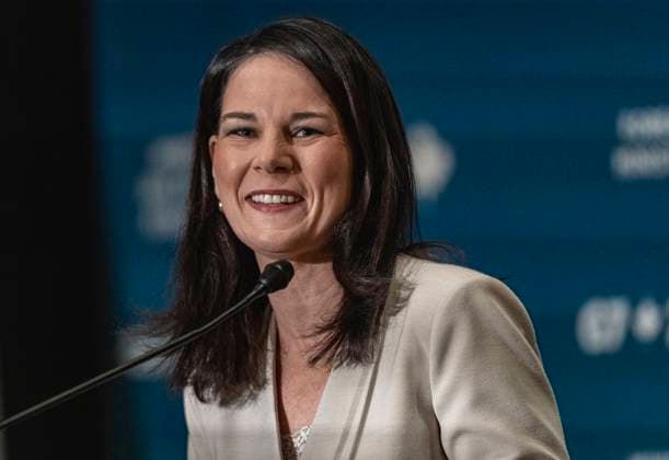 March 14, 2025, La Malbaie, Quebec, CANADA: German foreign minister Annalena Baerbock speaks to the media during the G7 Foreign Ministers meeting in La Malbaie, Charlevoix, Quebec, Canada March 13, 2025. La Malbaie CANADA - ZUMAl128 20250314_zap_l128_010 Copyright: xPatricexLapointex