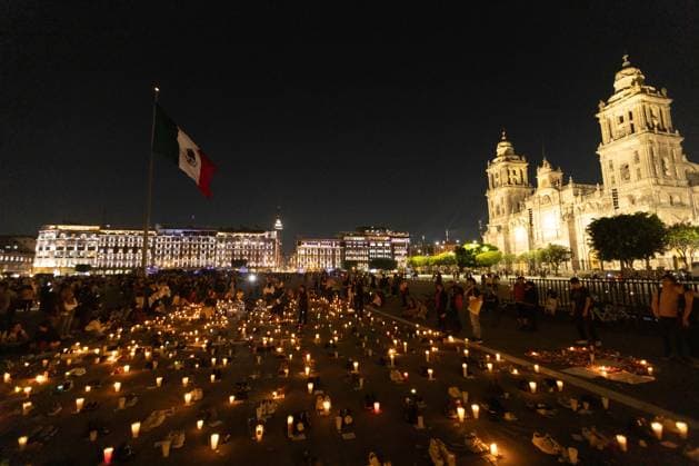March 16, 2025, Mexico City, Mexico: Relatives of missing persons, organizations and individuals called for a day of national mourning for the discovery of an extermination camp in TeuchitloÂ¡n, Jalisco. In Mexico City, protesters placed shoes and candles in the main square, in front of the National Palace. Mexico City Mexico - ZUMAl178 20250316_znp_l178_058 Copyright: xCristianxLeyvax