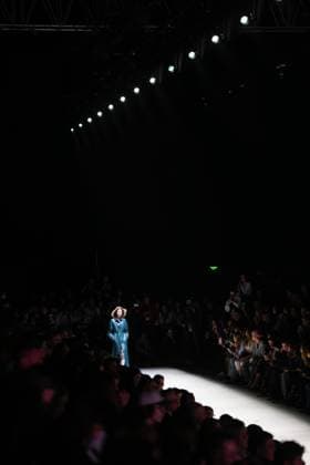 Russia Moscow Fashion Week 8880238 16.03.2025 A model presents a creation by Turkish brand EMRE ERDEMOGLU during the 4th Moscow Fashion Week at the Manege Central Exhibition Hall in Moscow, Russia. Grigory Sysoev Sputnik Moscow Russia  Copyright: xGrigoryxSysoevx
