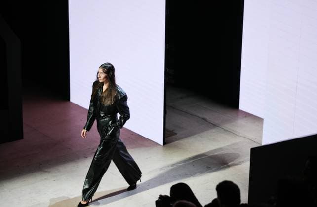 Russia Moscow Fashion Week 8880244 16.03.2025 A model presents a creation by Turkish brand EMRE ERDEMOGLU during the 4th Moscow Fashion Week at the Manege Central Exhibition Hall in Moscow, Russia. Grigory Sysoev Sputnik Moscow Russia  Copyright: xGrigoryxSysoevx