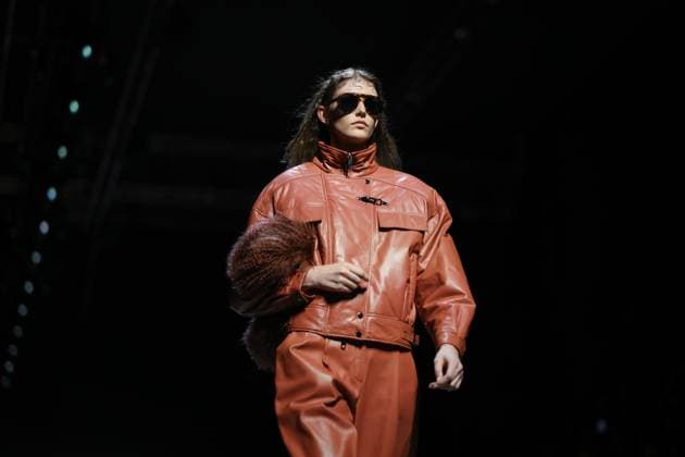 Russia Moscow Fashion Week 8880245 16.03.2025 A model presents a creation by Turkish brand EMRE ERDEMOGLU during the 4th Moscow Fashion Week at the Manege Central Exhibition Hall in Moscow, Russia. Grigory Sysoev Sputnik Moscow Russia  Copyright: xGrigoryxSysoevx