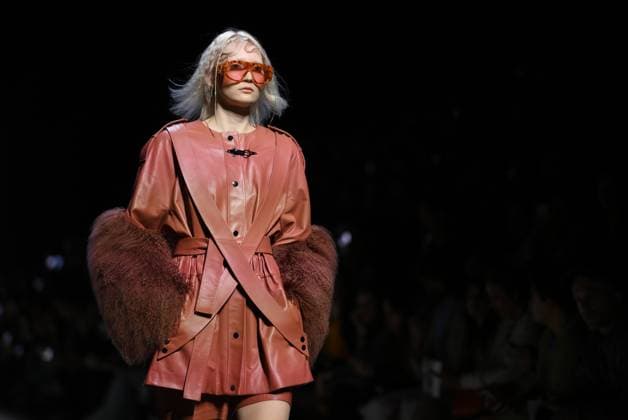 Russia Moscow Fashion Week 8880256 16.03.2025 A model presents a creation by Turkish brand EMRE ERDEMOGLU during the 4th Moscow Fashion Week at the Manege Central Exhibition Hall in Moscow, Russia. Grigory Sysoev Sputnik Moscow Russia  Copyright: xGrigoryxSysoevx