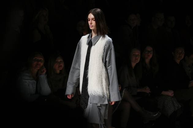 Russia Moscow Fashion Week 8880310 16.03.2025 A model presents a creation by the brand XAKAMA during the 4th Moscow Fashion Week at the Manege Central Exhibition Hall in Moscow, Russia. Grigory Sysoev Sputnik Moscow Russia  Copyright: xGrigoryxSysoevx