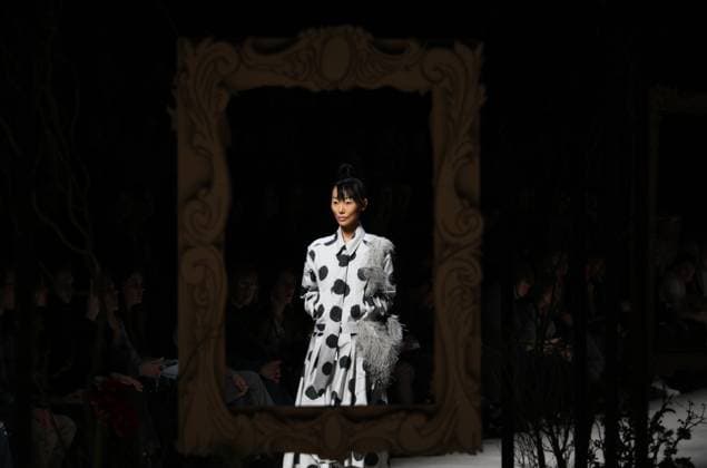 Russia Moscow Fashion Week 8880319 16.03.2025 A model presents a creation by the brand XAKAMA during the 4th Moscow Fashion Week at the Manege Central Exhibition Hall in Moscow, Russia. Grigory Sysoev Sputnik Moscow Russia  Copyright: xGrigoryxSysoevx