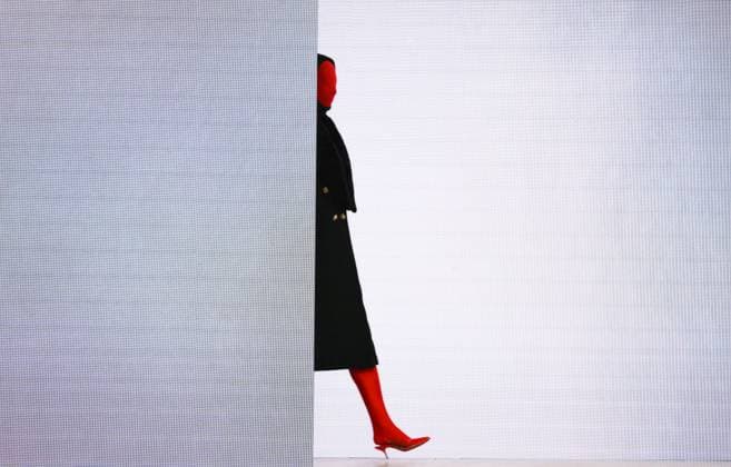 Russia Moscow Fashion Week 8880364 16.03.2025 A model presents a creation by the brand COSAREVE during the 4th Moscow Fashion Week at the Manege Central Exhibition Hall in Moscow, Russia. Grigory Sysoev Sputnik Moscow Russia  Copyright: xGrigoryxSysoevx