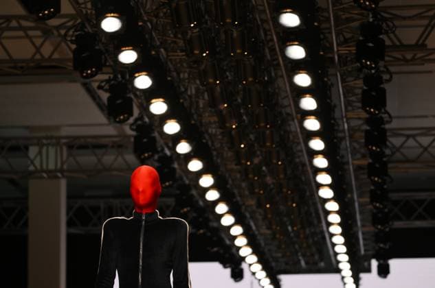 Russia Moscow Fashion Week 8880401 16.03.2025 A model presents a creation by the brand COSAREVE during the 4th Moscow Fashion Week at the Manege Central Exhibition Hall in Moscow, Russia. Grigory Sysoev Sputnik Moscow Russia  Copyright: xGrigoryxSysoevx