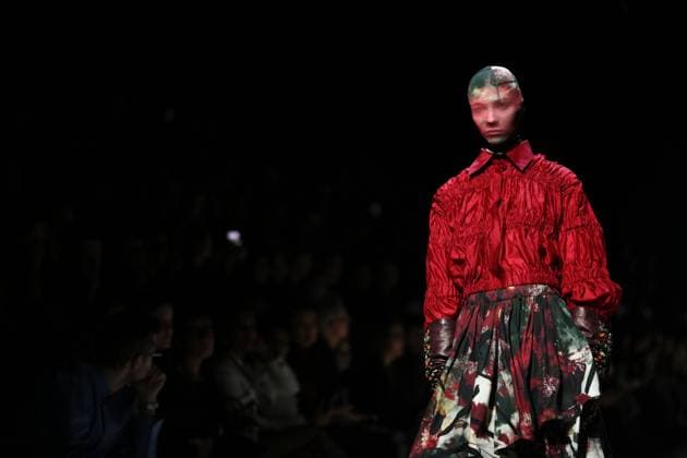 Russia Moscow Fashion Week 8880461 16.03.2025 A model presents a creation by the brand GAPANOVICH during the 4th Moscow Fashion Week at the Manege Central Exhibition Hall in Moscow, Russia. Grigory Sysoev Sputnik Moscow Russia  Copyright: xGrigoryxSysoevx