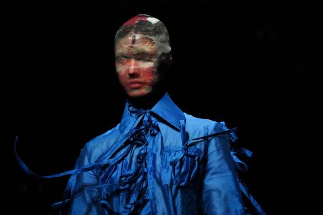 Russia Moscow Fashion Week 8880465 16.03.2025 A model presents a creation by the brand GAPANOVICH during the 4th Moscow Fashion Week at the Manege Central Exhibition Hall in Moscow, Russia. Grigory Sysoev Sputnik Moscow Russia  Copyright: xGrigoryxSysoevx