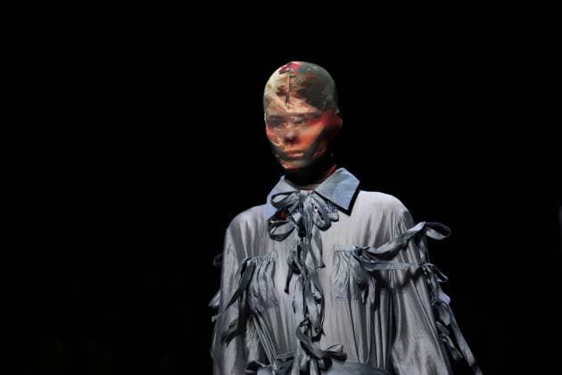 Russia Moscow Fashion Week 8880469 16.03.2025 A model presents a creation by the brand GAPANOVICH during the 4th Moscow Fashion Week at the Manege Central Exhibition Hall in Moscow, Russia. Grigory Sysoev Sputnik Moscow Russia  Copyright: xGrigoryxSysoevx