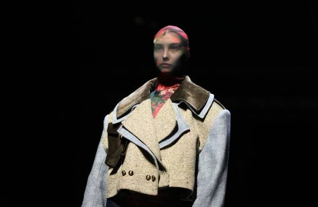 Russia Moscow Fashion Week 8880472 16.03.2025 A model presents a creation by the brand GAPANOVICH during the 4th Moscow Fashion Week at the Manege Central Exhibition Hall in Moscow, Russia. Grigory Sysoev Sputnik Moscow Russia  Copyright: xGrigoryxSysoevx