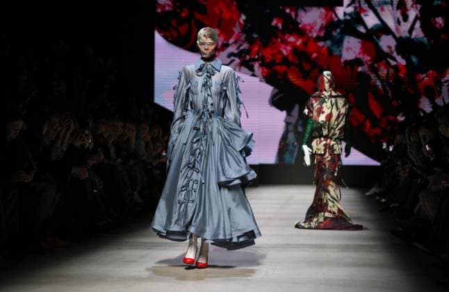 Russia Moscow Fashion Week 8880483 16.03.2025 Models present creations by the brand GAPANOVICH during the 4th Moscow Fashion Week at the Manege Central Exhibition Hall in Moscow, Russia. Grigory Sysoev Sputnik Moscow Russia  Copyright: xGrigoryxSysoevx