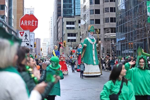 Saint Patrick s Day float is seen during the parade for the 200th edition of St. Patrick s Day, that commemorated the Irish heritage present in Montreal since the late 17th century. on March 16, 2025 in Montreal, Canada. Montreal Canada - ZUMAe321 20250316_zia_e321_019 Copyright: xHoracioxZamoraxRiosx