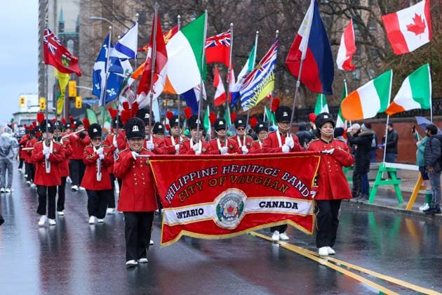 2025 Toronto St. Patrick s Day Parade Parade participants from the Philippine Heritage Band participate in the 2025 Toronto St. Patrick s Day Parade in Toronto, Ontario, Canada, on March 16, 2025. Toronto Ontario Canada  Copyright: xIndrawanxKumalax originalFilename: kumala-2025toro250316_nplIK.jpg