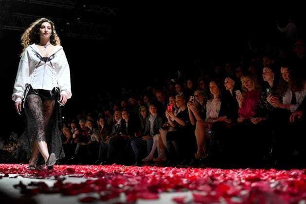Russia Moscow Fashion Week 8881335 17.03.2025 A model presents a creation by the brand LI LAB during the 4th Moscow Fashion Week at the Manege Central Exhibition Hall in Moscow, Russia. Vladimir Astapkovich Sputnik Moscow Russia  Copyright: xVladimirxAstapkovichx