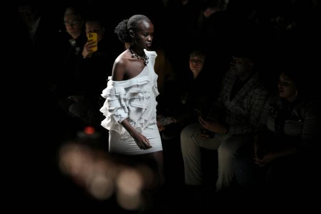 Russia Moscow Fashion Week 8881340 17.03.2025 A model presents a creation by the brand LI LAB during the 4th Moscow Fashion Week at the Manege Central Exhibition Hall in Moscow, Russia. Vladimir Astapkovich Sputnik Moscow Russia  Copyright: xVladimirxAstapkovichx