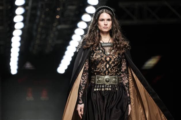 RUSSIA, MOSCOW - MARCH 18, 2025: A model showcases creations during a runway show for the collection by Bouzma ethnique as part of the 4th Moscow Fashion Week at the Manege Central Exhibition Hall. Valery Sharifulin TASS  79200998