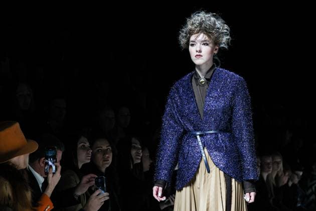 RUSSIA, MOSCOW - MARCH 18, 2025: A model showcases creations during a runway show for the collection by Julia Dalakian as part of the 4th Moscow Fashion Week at the Manege Central Exhibition Hall. Valery Sharifulin TASS  79203425