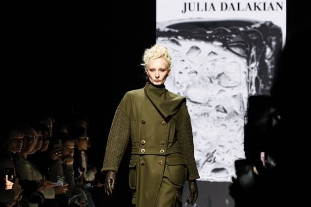 RUSSIA, MOSCOW - MARCH 18, 2025: A model showcases creations during a runway show for the collection by Julia Dalakian as part of the 4th Moscow Fashion Week at the Manege Central Exhibition Hall. Valery Sharifulin TASS  79203485