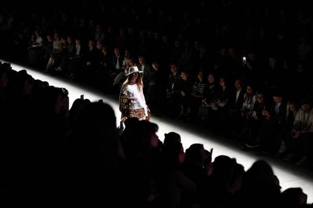 Russia Moscow Fashion Week 8882263 18.03.2025 A model presents a creation by the brand Masterpeace during the 4th Moscow Fashion Week at the Manege Central Exhibition Hall in Moscow, Russia. Vladimir Astapkovich Sputnik Moscow Russia  Copyright: xVladimirxAstapkovichx