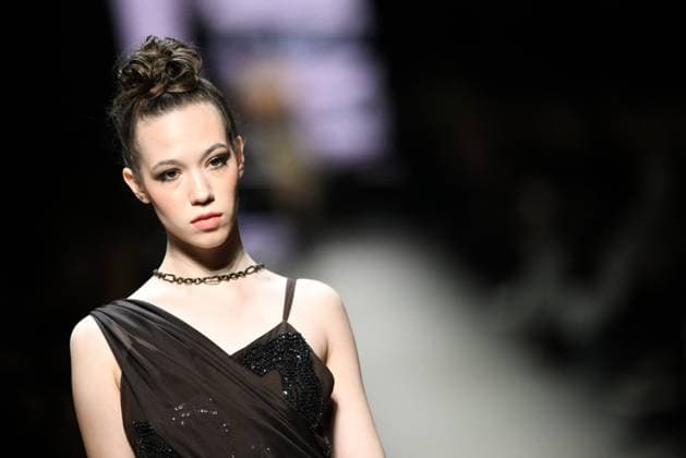 Russia Moscow Fashion Week 8882286 18.03.2025 A model presents a creation by the brand Julia Dalakian during the 4th Moscow Fashion Week at the Manege Central Exhibition Hall in Moscow, Russia. Vladimir Astapkovich Sputnik Moscow Russia  Copyright: xVladimirxAstapkovichx